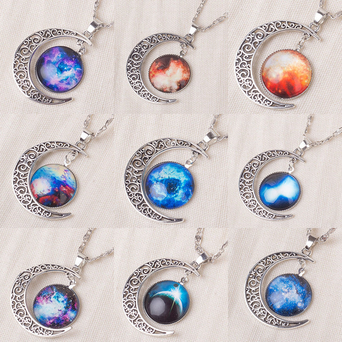 Crescent Moon Galaxy Picture Pendant Necklaces in Ten Styles