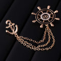 Antique Gold Nautical Wheel Anchor Chain Linked Collar Brooch view 2