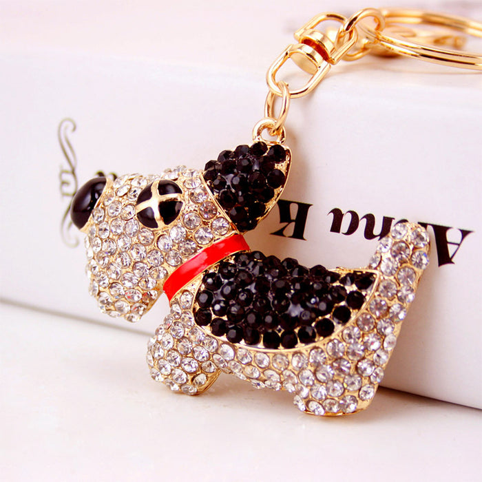 Cute Rhinestone Dog Car Keychain Bag Charm for Women