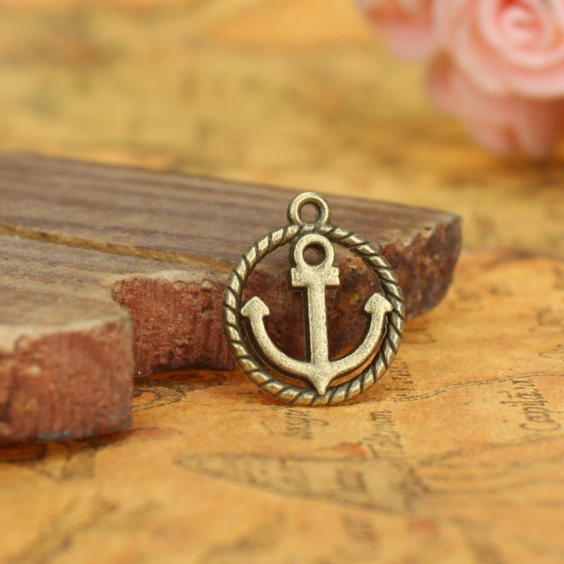 Double-Sided Round Anchor Alloy Charm Pendant 18mm