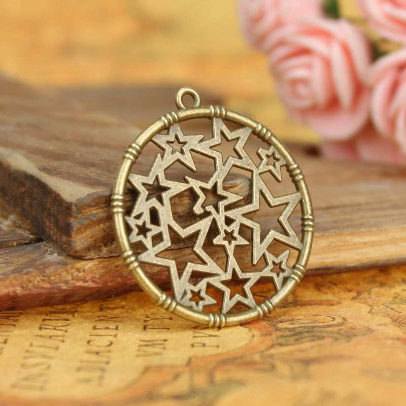 32mm Double-Sided Hollow Star Circle Alloy Charm Pendant
