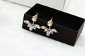 Clear Look Marquise Leaf Front Back Stud Earrings in Three Finishes view 4