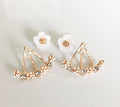 Silver and Rose Gold White Daisy Earring Jacket Studs view 2