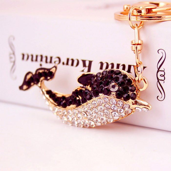 Rhinestone Dolphin Keychain With Split Ring And Lobster Clasp