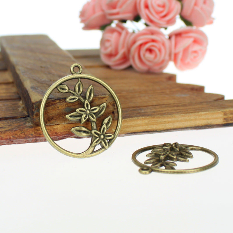29mm Olive Branch Circle Alloy Charm Pendant
