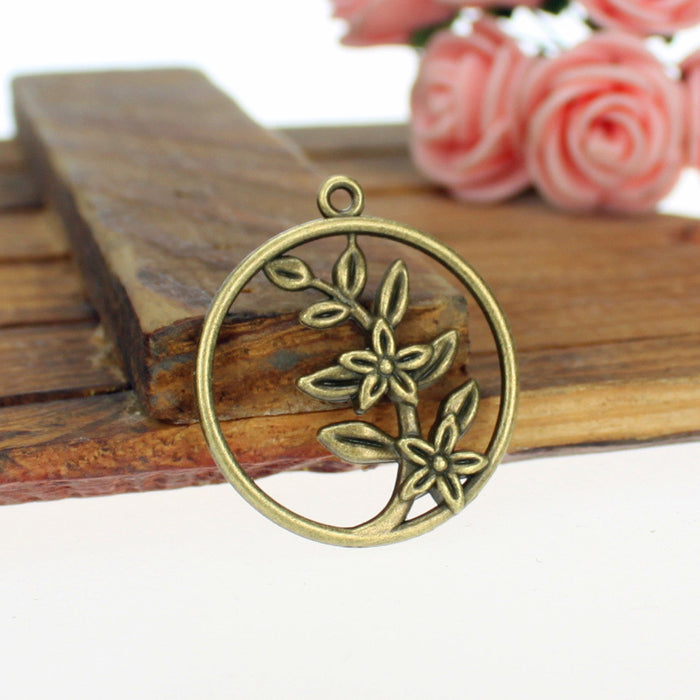 29mm Olive Branch Circle Alloy Charm Pendant