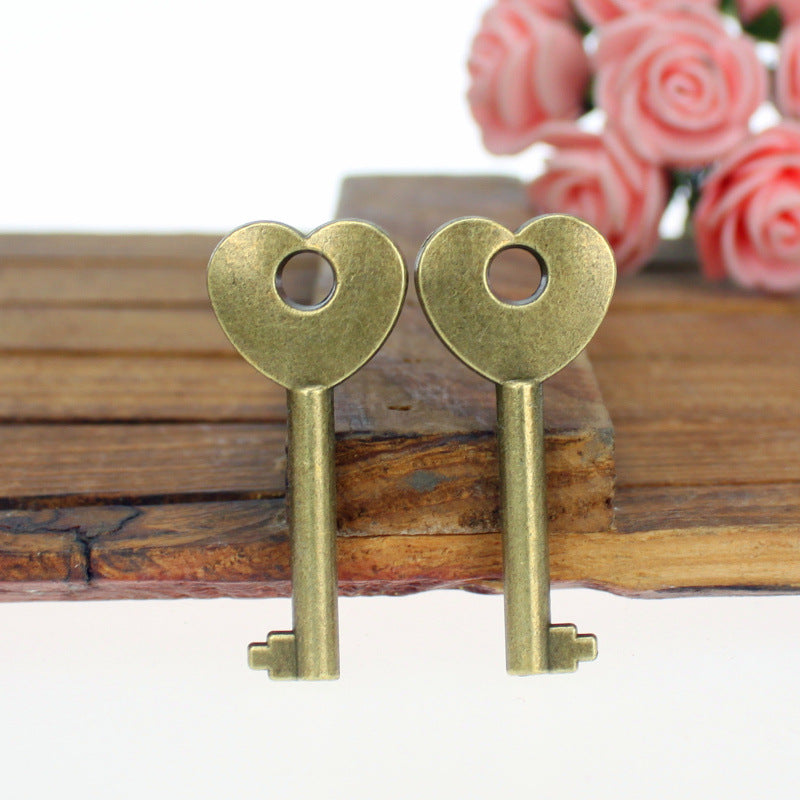 40×17mm Double-Sided Heart Key Alloy Charm Pendant