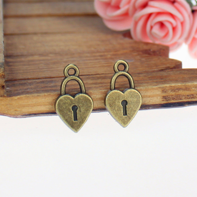 Double-Sided Heart Lock Alloy Charm Pendant 18x10mm