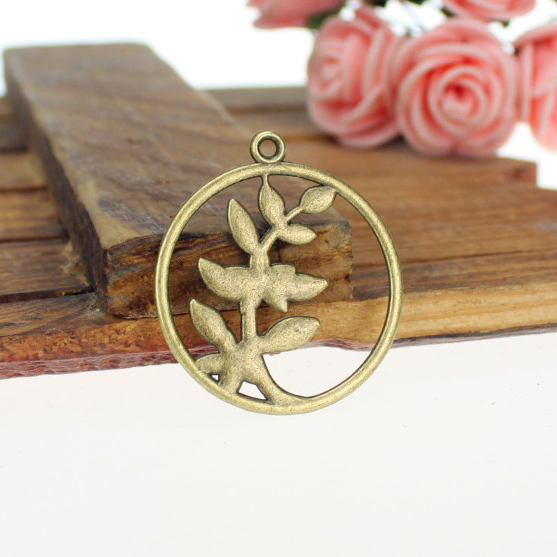 29mm Olive Branch Circle Alloy Charm Pendant