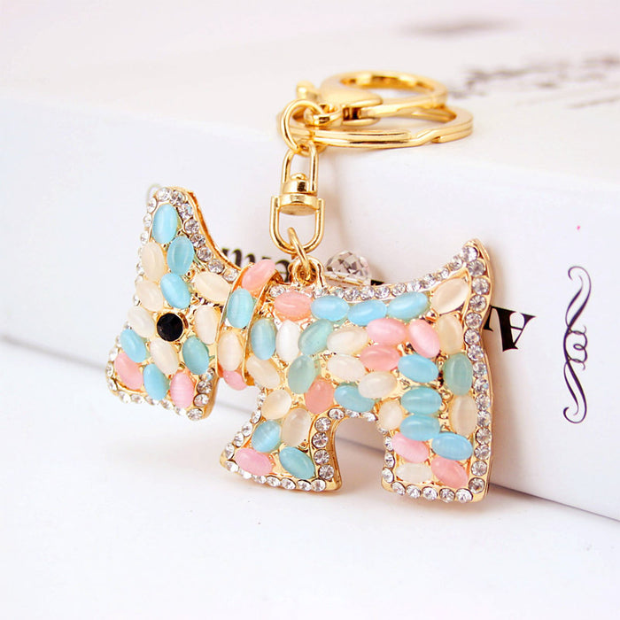 Cat Eye Stone Puppy Keychain Zinc Alloy Purse Bag Charm