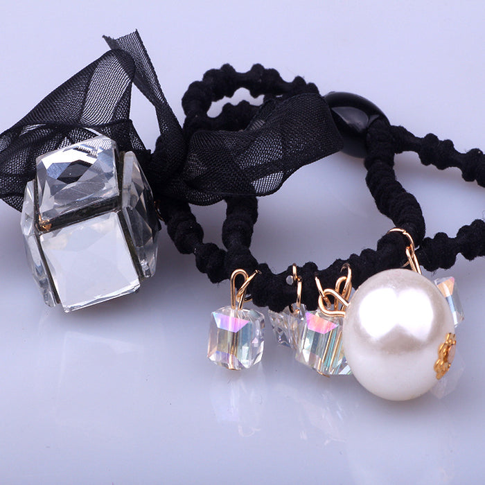 Black Bow and Crystal Look Decorative Hair Tie Accessories