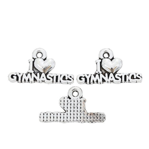 Metal gymnastics word connector, front detail shown in the product image