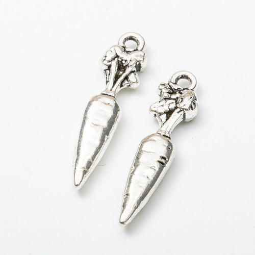Product photo 2 of the carrot charm highlighting its tapered carrot body topped with raised leafy detail