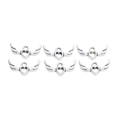 Grouped winged heart bead components showing repeated front details and finish