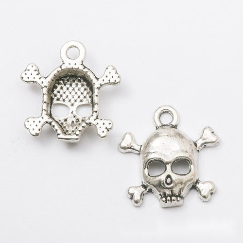Detail view of skull-and-crossbones charm showing finish variation 2