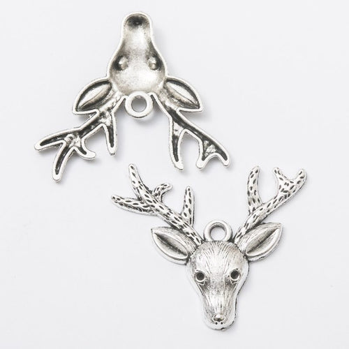 Deer head charm shown in front and reverse details
