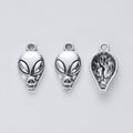 Detailed Alien Head Metal Charm in Polished Antique Silver view 2