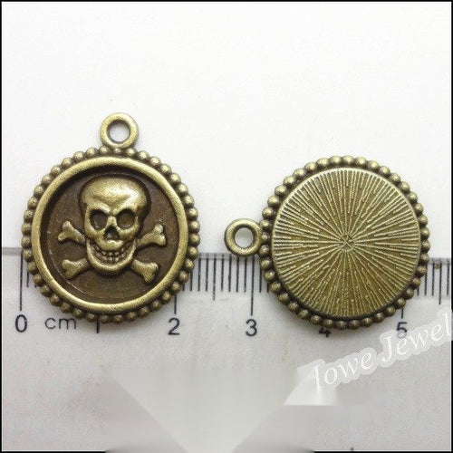 Close view of skull medallion charm