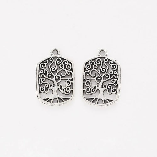 Rectangular Tree Charm front and reverse details on a white background