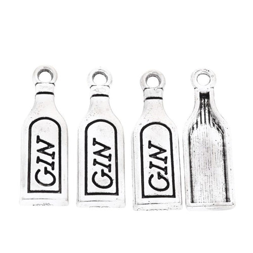 Grouped front and back views showing the details of gin bottle charms