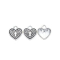 Heart Lock Charm with a dotted heart face with a keyhole motif in Antique Silver view 2