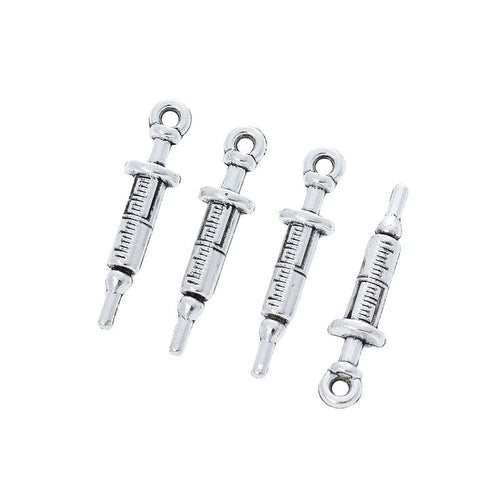 Antique Silver syringe charm shown in product image 2