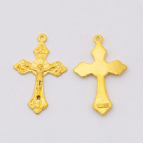 Floral End Crucifix Metal Charms close product view showing form and surface detail