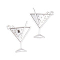 Martini Glass Charm with Bubble and Straw Details in Silver Tone view 2