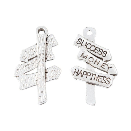 Front and reverse views of the rustic direction signpost charm