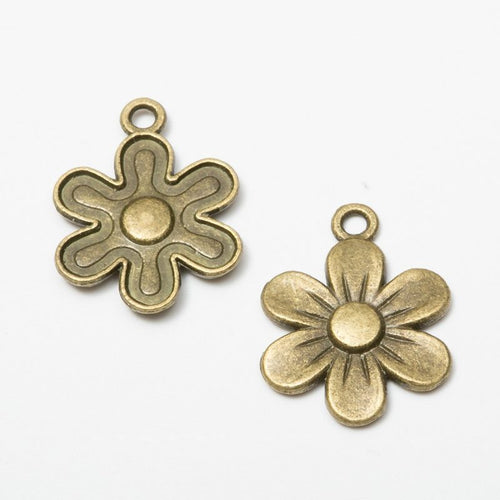 Front and reverse details of the five petal flower metal charm pendant