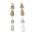 Chinese Lute Instrument Metal Charm in Two Antique Finishes view 2