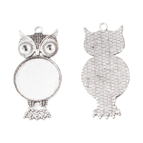 Owl Cabochon Setting metal design front and back view on a light background