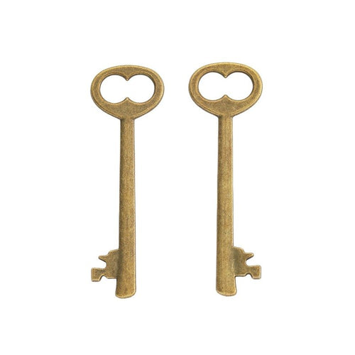 Heart Bow Key Charm Pendant front detail showing a heart-shaped bow and a classic long key shaft