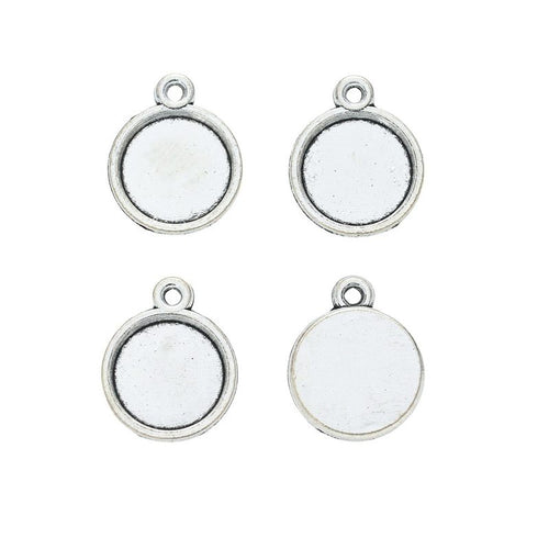Metal small round pendant setting, front detail shown in the product image