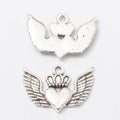 Crowned Heart and Wings Metal Charms in Bronze and Silver view 2