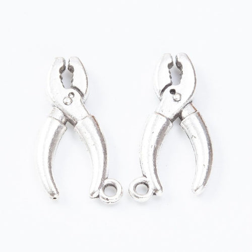 Small pliers-shaped charms with curved handles and a top loop shown from the front on a white background.