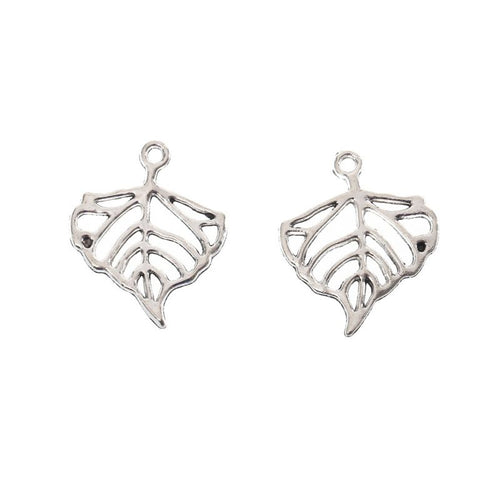 Antique Silver heart shaped leaf charm shown in a detailed product view