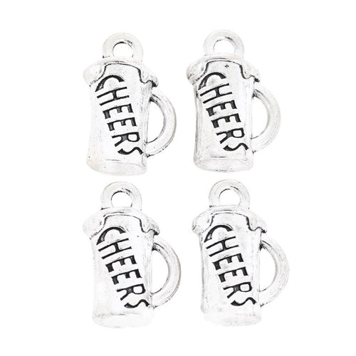 Grouped front and back views showing the details of cheers word charms