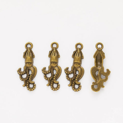 Product photo 2 of the small curled octopus charm highlighting its compact octopus silhouette with curled tentacles