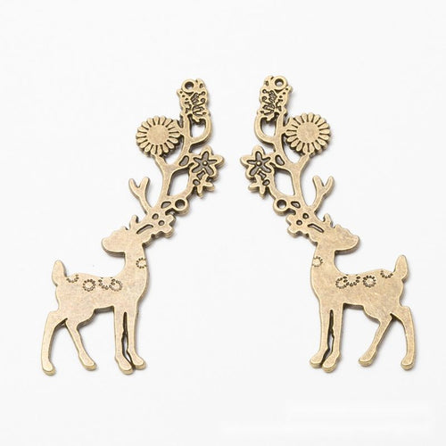 Angled detail views of deer floral charms