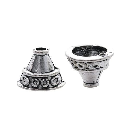 Ornate Bell Shaped Bead Cap in an antique tone shown from the front