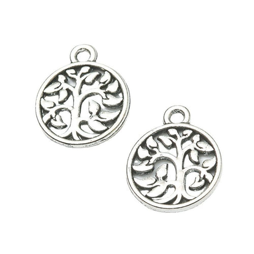 Front detail view of one pictured finish of round tree of life charms