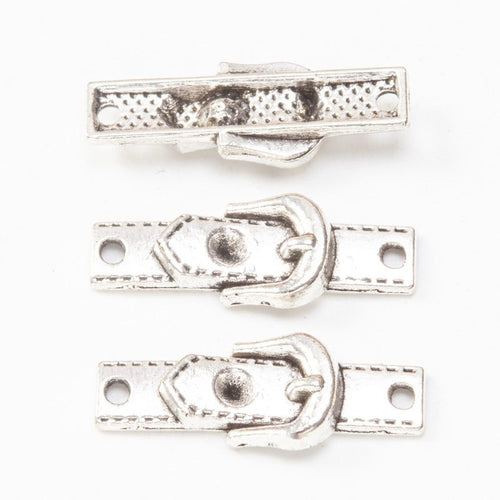 Detail view of two-hole belt buckle connector showing finish variation 2