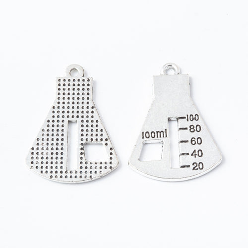 Graduated Laboratory Flask Pendant Charm in Antique Silver shown in angled product view
