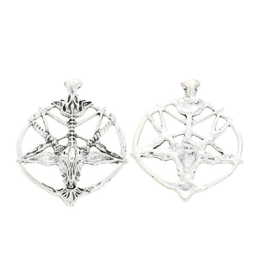 Close view of the goat head pentagram pendant surface and relief