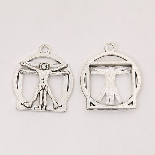 Closer view of the Vitruvian figure charm surface and hanging loop