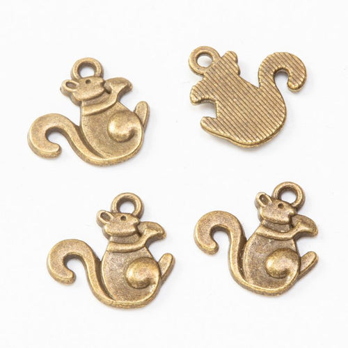 Scarf squirrel metal component, front and reverse detail on white