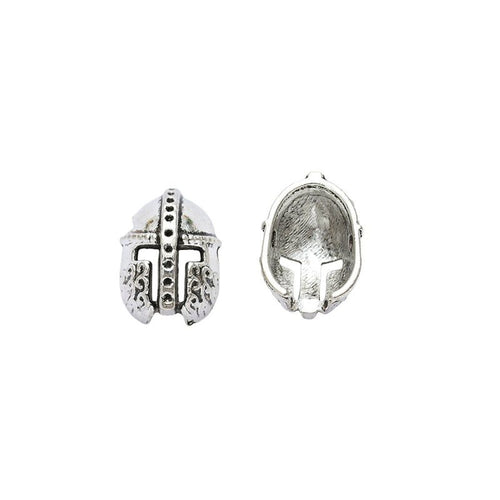 Roman Helmet Bead metal design front and back view on a light background