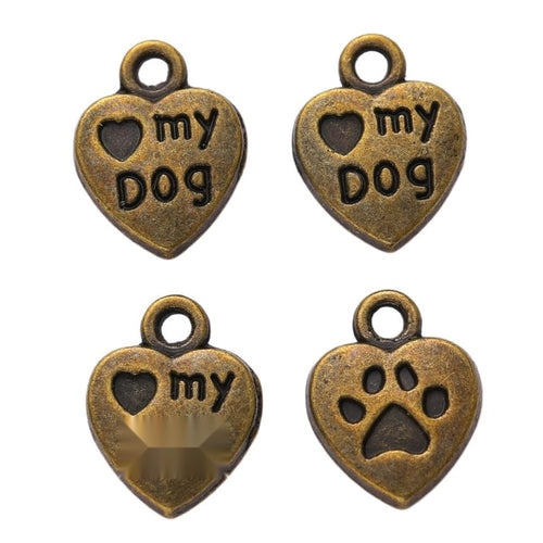 Front detail view of one pictured finish of my dog heart charms