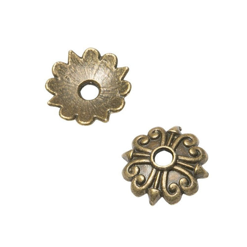 Close product view showing the front and reverse details of the floral bead cap